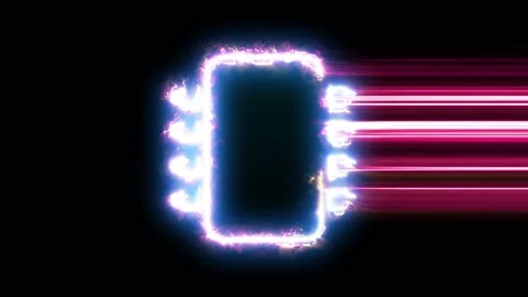 Computer chip icon reveal. Blue, yellow, pink colors smoothly shimmer and form a Video stock 151883759