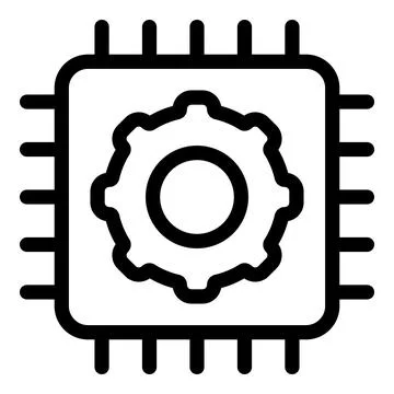 Computer chip icon showing gear for processing power Illustrazione stock