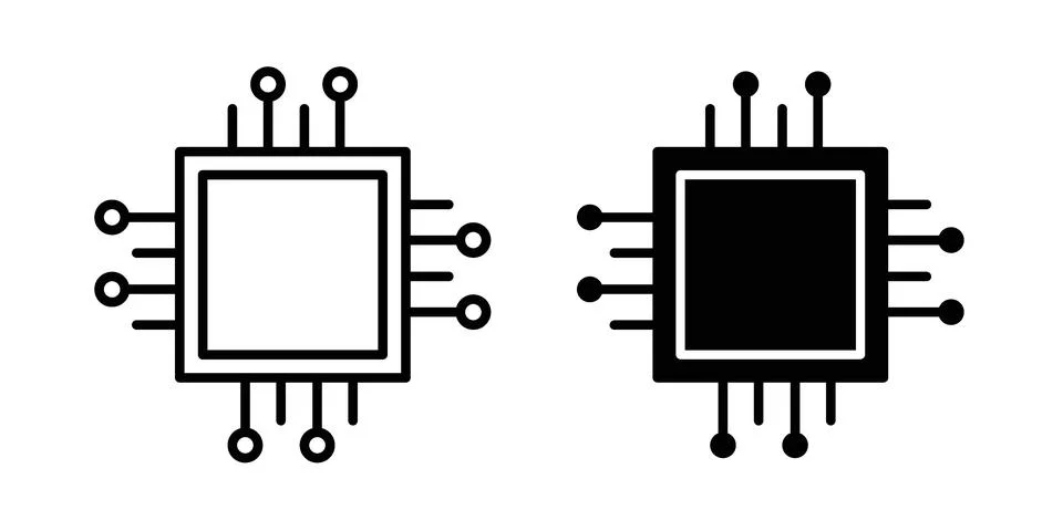 Computer chip icon silhouette vector set. thin line pack Illustrazione stock