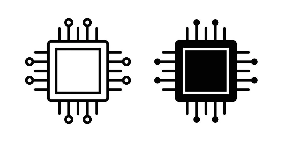 Computer chip icon symbol. Flat and Stroke Vector illustration イラスト素材