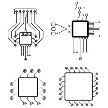 Computer chip icons set. Accessories for digital devices Illustrazione stock