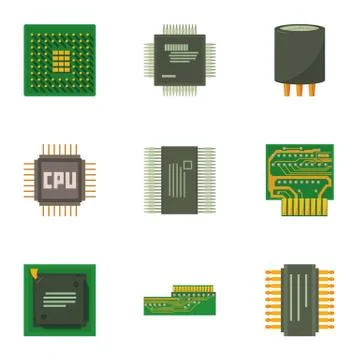 Computer chip icons set, cartoon style Stock-Illustration