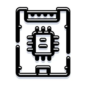 Computer chip inside a device on white background Illustrazione stock