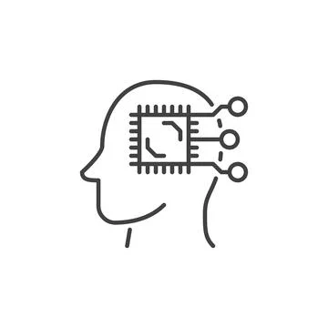 Computer Chip inside Head vector People with CPU concept line icon Stock Illustration