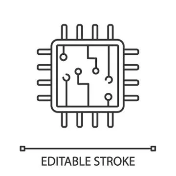 Computer chip linear icon Illustrazione stock