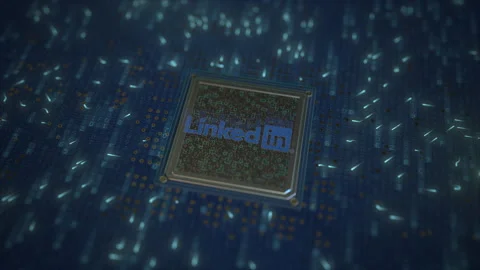 Computer chip with the logo of LINKEDIN. Conceptual editorial 3d animation Stock Footage 151498639