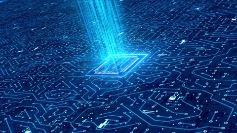 Computer chip luminous circuit board Stock Footage 170589217