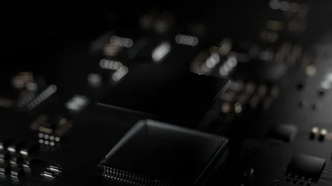 Computer chip on mainboard with data particle flowing Stock Footage