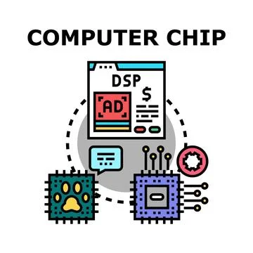 Computer chip managing digital marketing analytics advertising Stock Illustration