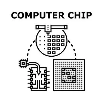 Computer chip manufacturing process and electronic components assembling Stockillustratie
