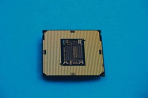 Computer chip microprocessor with abstract colorful light circuit, electronic Stock Photos