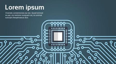 Computer Chip Moterboard Network Data Center System Concept Banner Illustrazione stock