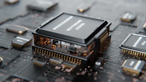 Computer chip on the motherboard Stock Footage 253621837
