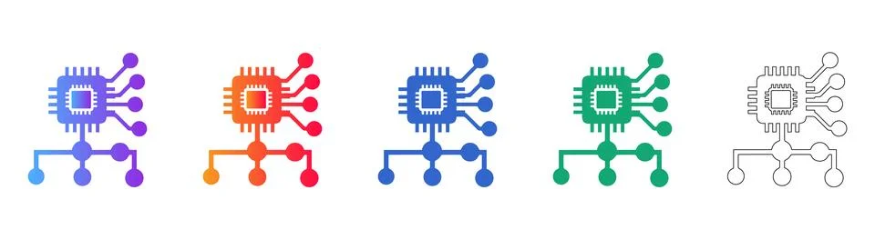 Computer Chip Network Technology Icons Illustrazione stock