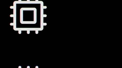 A computer chip or card icon glitches in, wavers for a few seconds, and Video stock 257524322