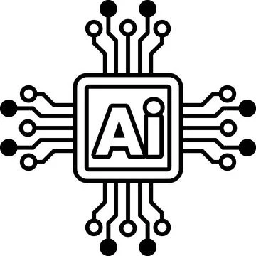 Computer chip with a outline and the letters AI Stock Illustration