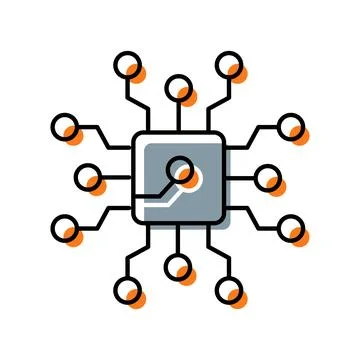Computer chip processing data with digital connections illustration Stock Illustration