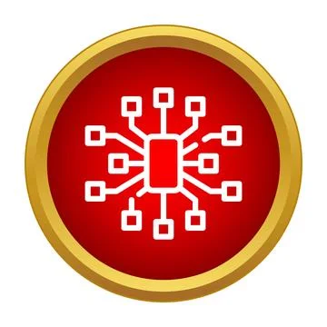 Computer chip processing data in red circle icon Illustrazione stock
