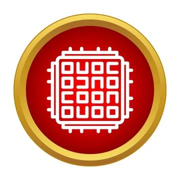 Computer chip processor circuitry icon within red circle Illustrazione stock