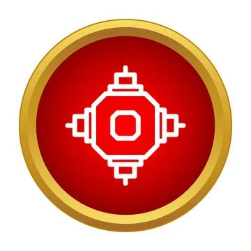 Computer chip processor icon on a red and gold circular button Stock-Illustration