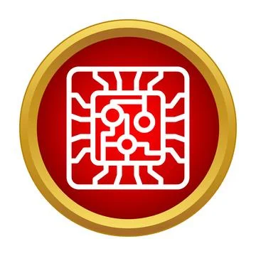 Computer chip processor symbol in red circle Illustrazione stock
