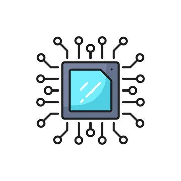 Computer chip, semiconductor tech outline icon Stock Illustration