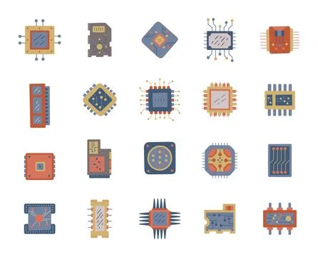 Computer chip set in scandinavian style Stock Illustration