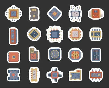 Computer chip set in scandinavian style Stock Illustration