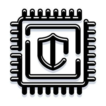 Computer chip shield protecting data and cybersecurity Illustrazione stock
