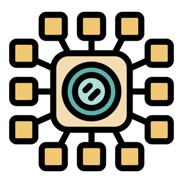 Computer chip spreading data through network connections icon Stock Illustration