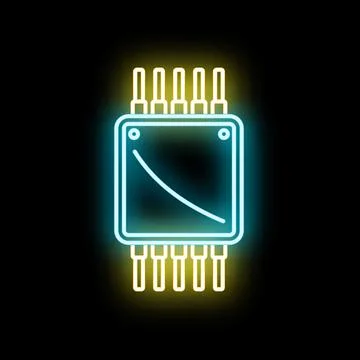 Computer chip technology glowing neon blue yellow Stockillustratie