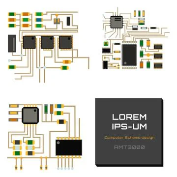 Computer chip technology processor circuit motherboard information system vector 스톡 일러스트