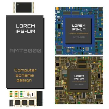 Computer chip technology processor circuit motherboard information system vector 스톡 일러스트
