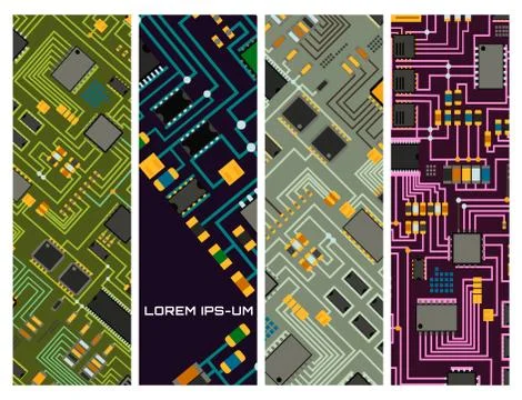 Computer chip technology processor circuit motherboard information system vector 스톡 일러스트