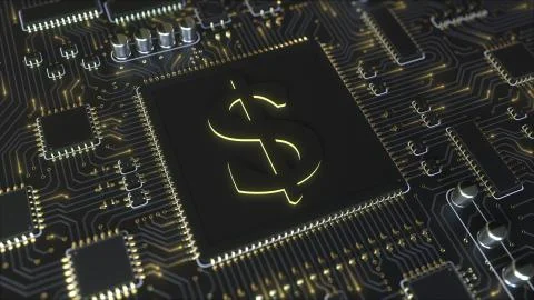 Computer chip with USD dollar sign. 3D rendering Stock-Illustration
