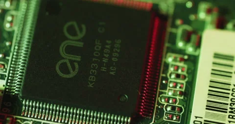 Computer Chips, Circuit Boards, Internal Computer Components. Ene Chip Macro Stock Footage 169831148