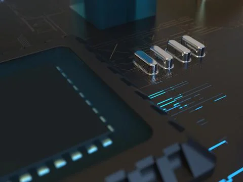 Computer chips close up. 3D render on the topic of technologies and large cal 写真素材