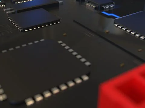 Computer chips close up. 3D render on the topic of technologies and large cal 写真素材