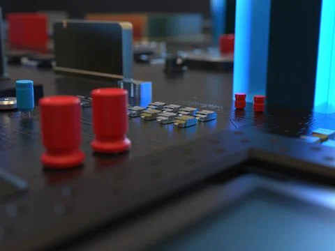 Computer chips close up. 3D render on the topic of technologies and large cal 写真素材