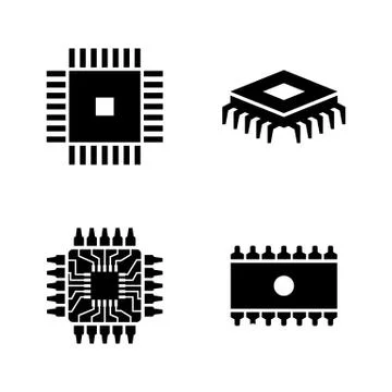 Computer Chips, Electronic Circuit. Simple Related Vector Icons Stock Illustration