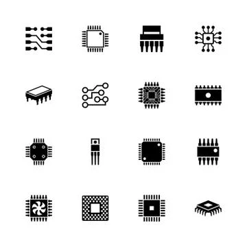 Computer Chips - Flat Vector Icons Illustrazione stock