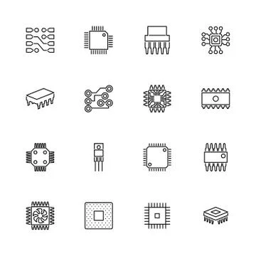 Computer Chips - Flat Vector Icons Illustrazione stock