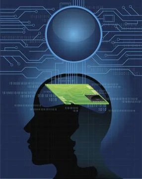 Computer chips in human head Illustrazione stock
