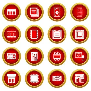 Computer chips icon red circle set Illustrazione stock