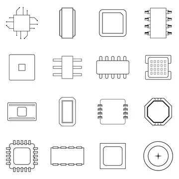 Computer chips icon set outline Stock Illustration