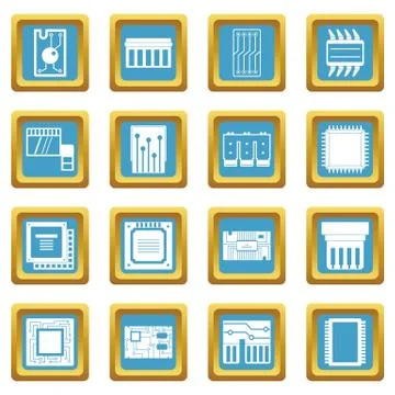 Computer chips icons azure Stock Illustration