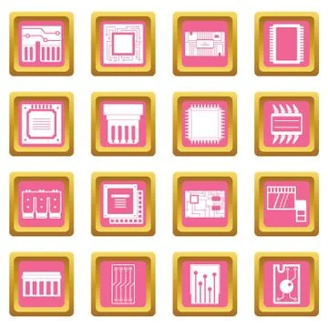 Computer chips icons pink Stock Illustration