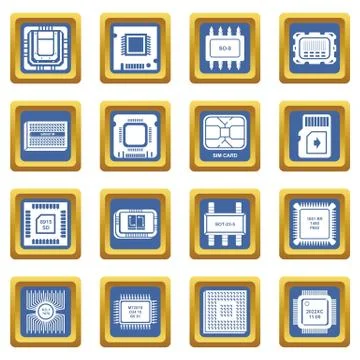 Computer chips icons set blue square vector Stockillustratie