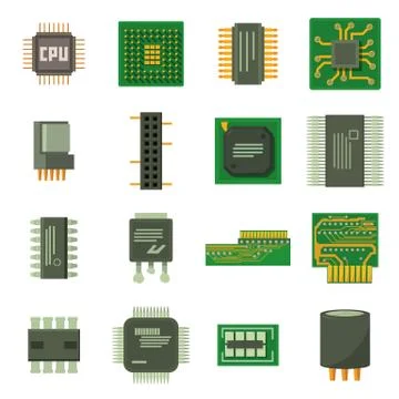 Computer chips icons set, cartoon style Stock Illustration