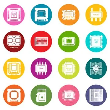 Computer chips icons set colorful circles vector Stockillustratie